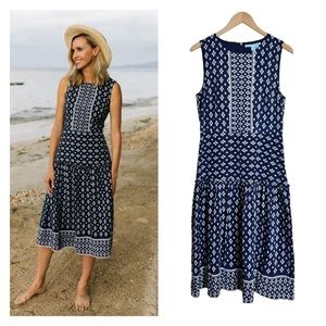 Draper James Geo Magnolia Silk Midi Dress Nassau Navy size 10
